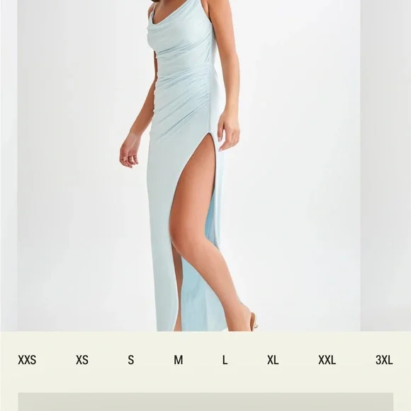 Meshki Jemma Draped Slinky Maxi Dress - Sky Blue - Picture 2 of 5